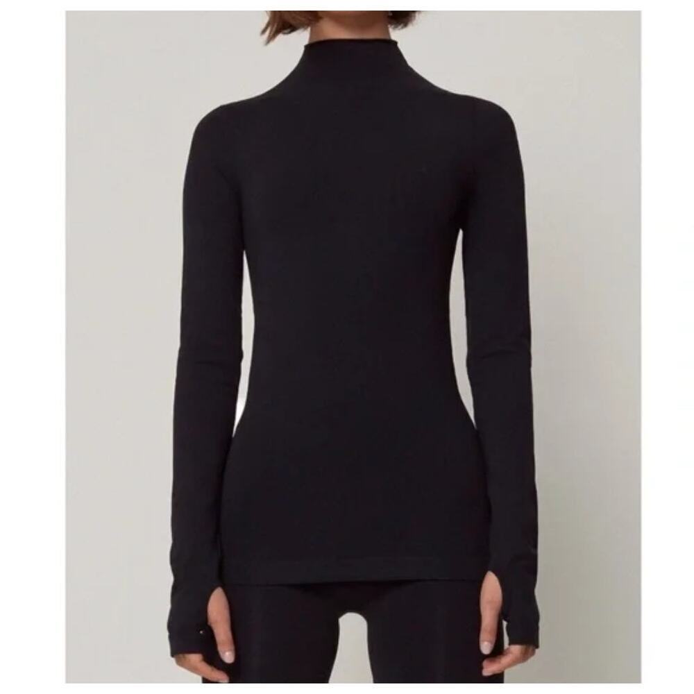 KHY Black Seamless Mock Neck Shirt Kylie Jenner Athleisure Running Sleek sz S